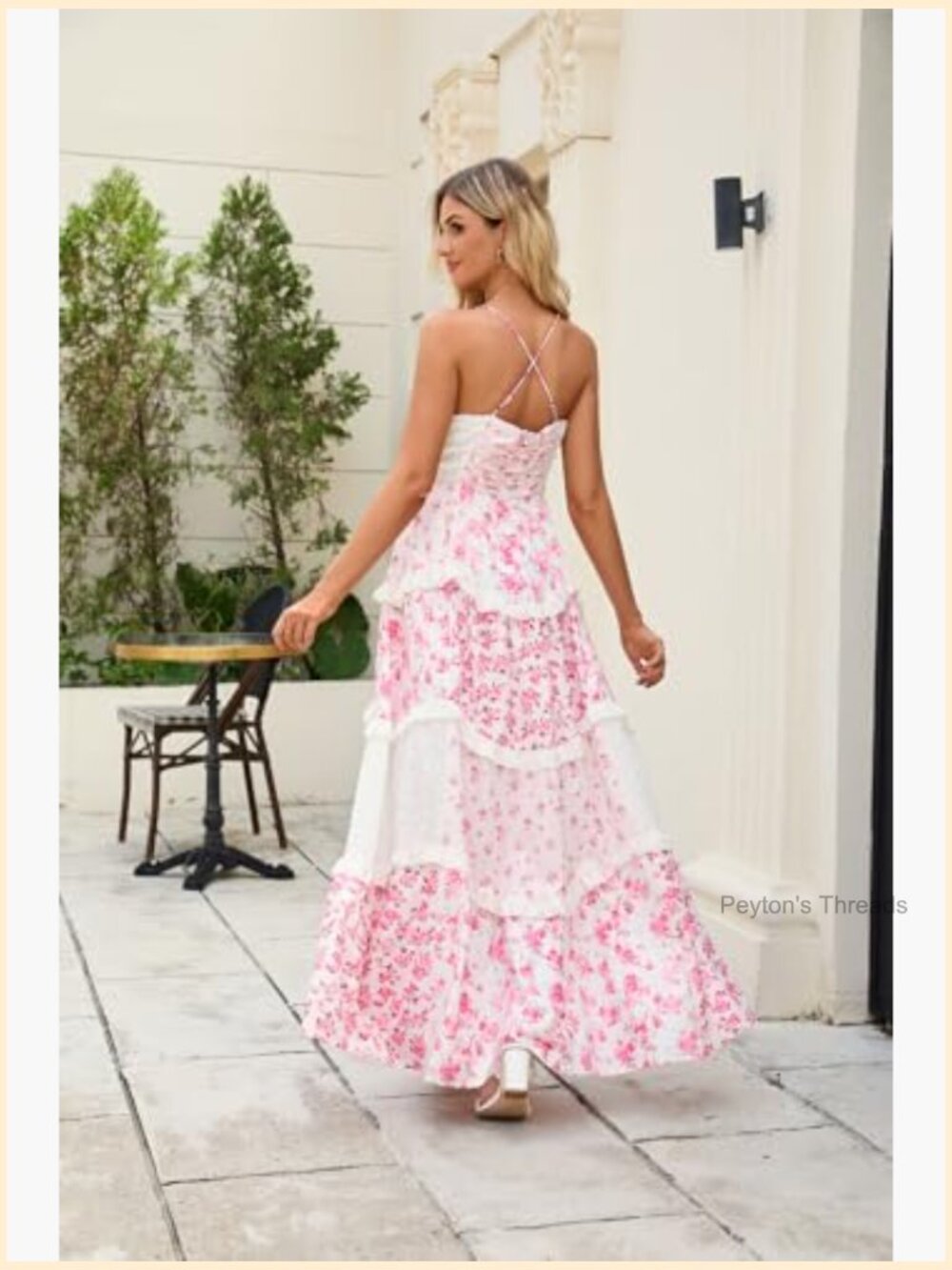 Boho Floral Maxi Dress Spaghetti Strap V-Neck Patchwork Flowy Summer Fall - Picture 3 of 7